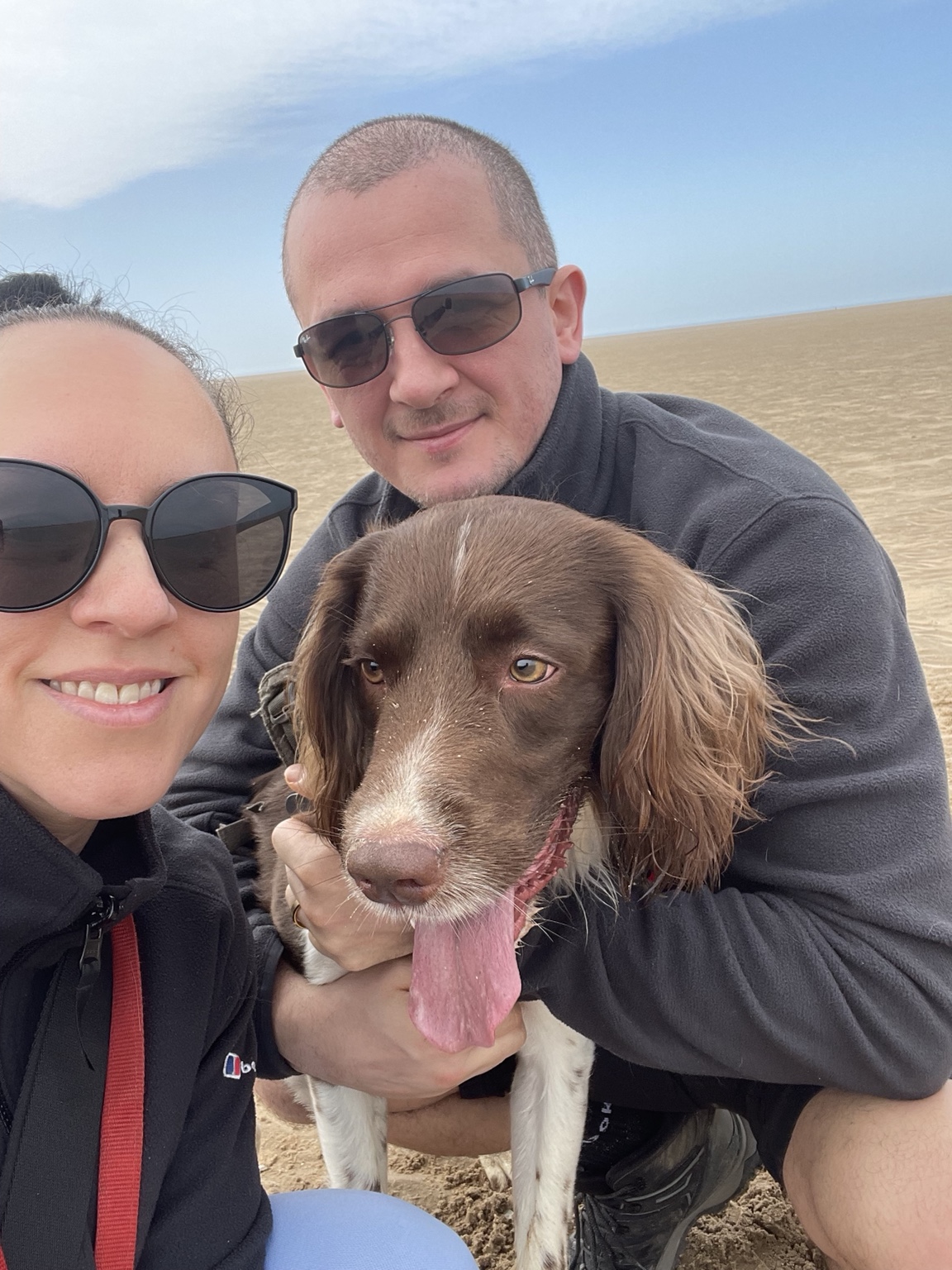 Sarah, Jamie and Milo together on the beach